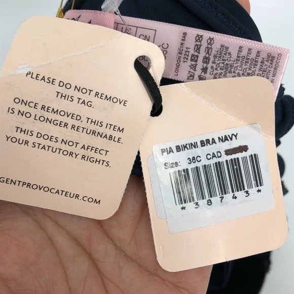 NWT Agent Provocateur Navy Pia Bikini Set size 6 and 36C liner still attached - Picture 5 of 16